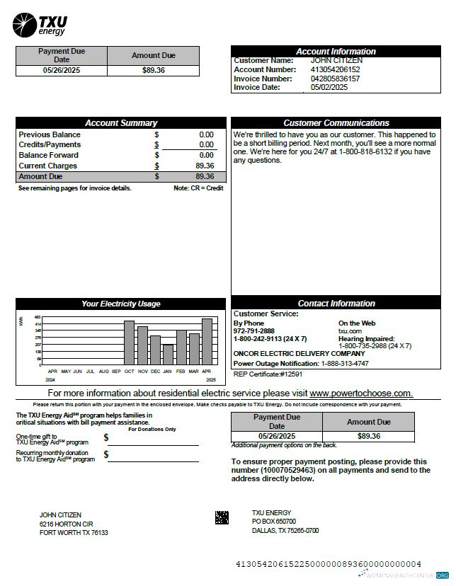 download download USA TXU Energy utility bill template in Word and PDF formats, version 6 PDF template PDF template